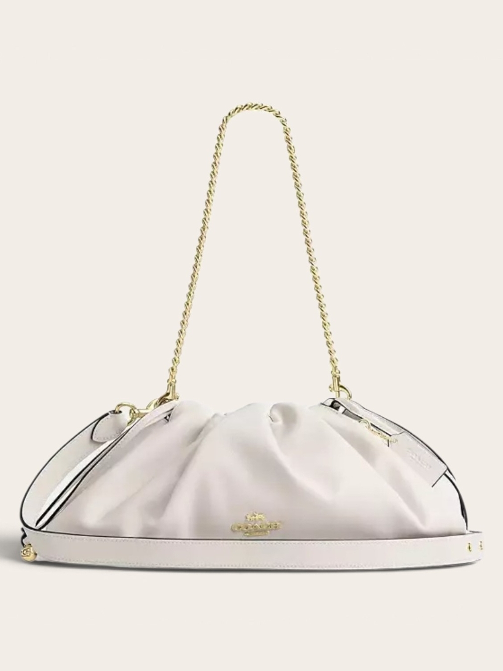 Coach Faye Larye Soft Gathered Leather Shoulder Bag in White